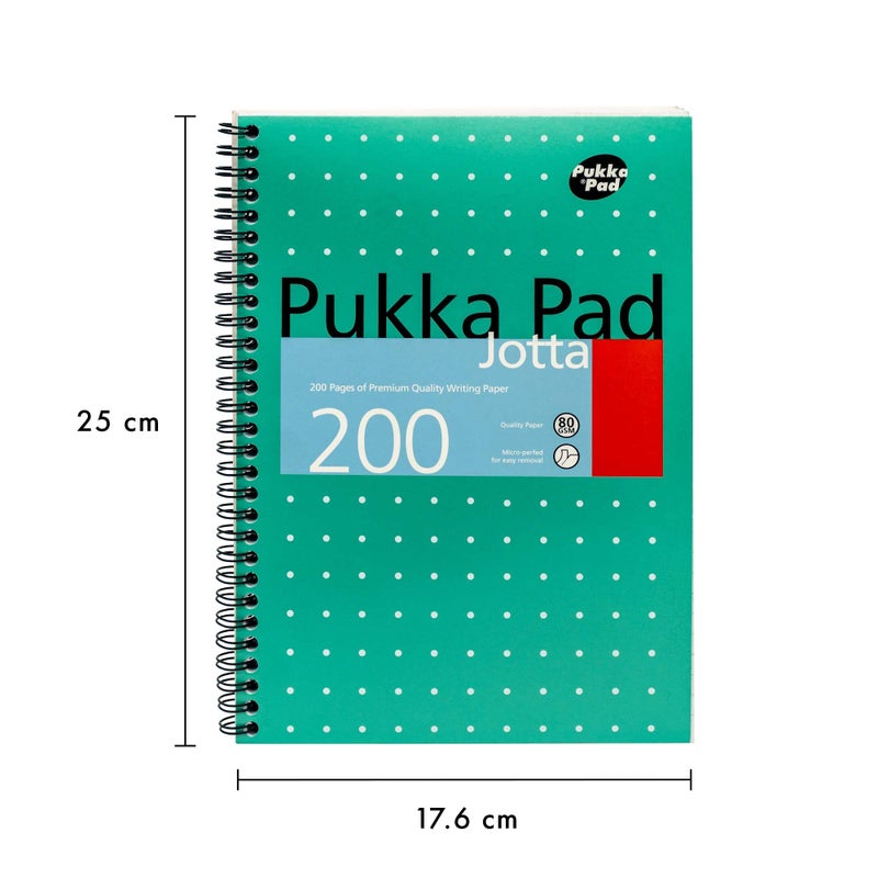 Pukka Pad, B5 Metallic Jotta Book 3-Pack for Home, School, and Office â€“ 10 x 8 in â€“ Wirebound Notebook with 8mm Lines and 80GSM Paper â€“ Features Perforated Edges - 200 Pages, Green - Image 3